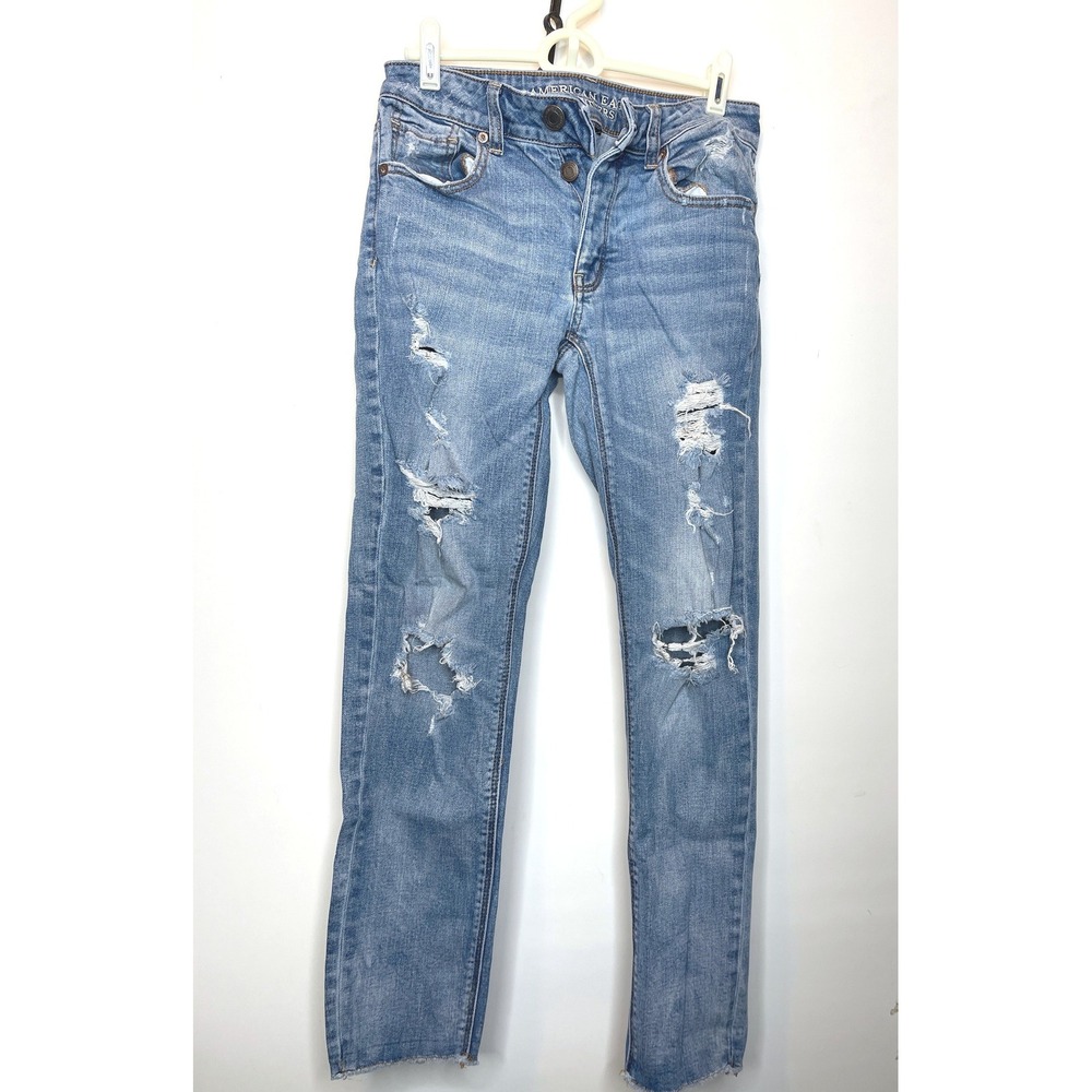 American Eagle Stretch Tomgirl Jeans Straight Leg Distressed‎